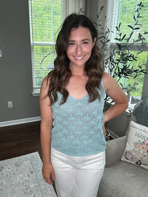 Mint Eyelet Sweter Tank - Spicy Chic Boutique