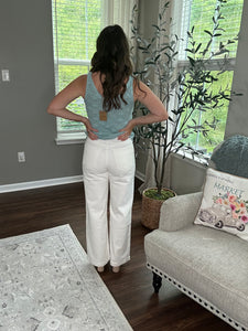 White Patch Pocket Wide Leg Jeans - Spicy Chic Boutique