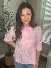 Load image into Gallery viewer, Pink Striped Bow Tie Blouse