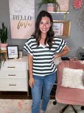 Load image into Gallery viewer, Striped V-Neck Ruffle Sleeve Top