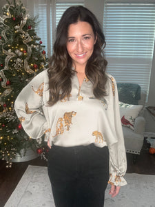 Satin Jaguar Print Blouse