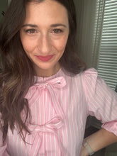 Load image into Gallery viewer, Pink Striped Bow Tie Blouse