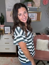 Load image into Gallery viewer, Striped V-Neck Ruffle Sleeve Top