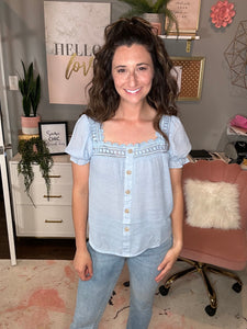 Square Neck Button Down Top - Spicy Chic Boutique