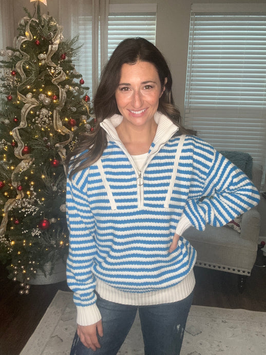 Striped Quarter Zip Sweater