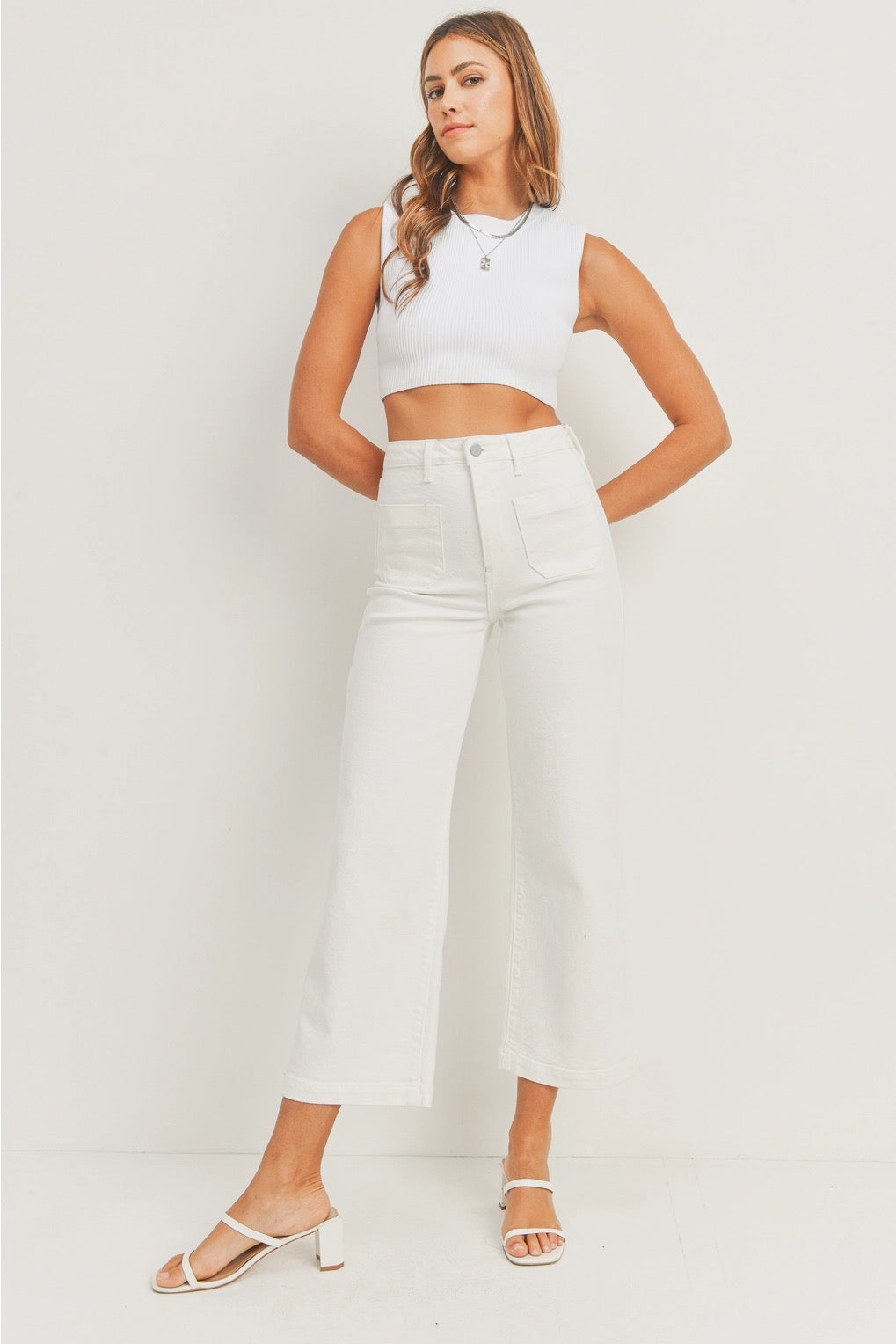 White Patch Pocket Wide Leg Jeans - Spicy Chic Boutique