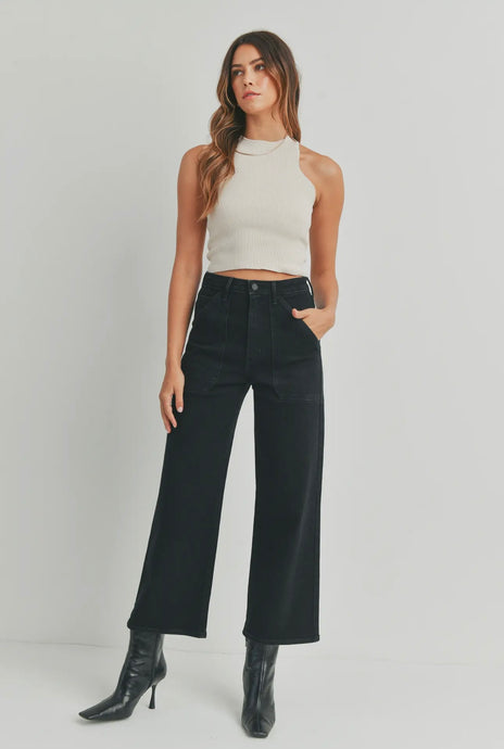 Nicki Cargo Pocket Wide Leg Black Denim