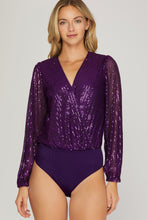 Load image into Gallery viewer, Purple Sequin Bodysuit